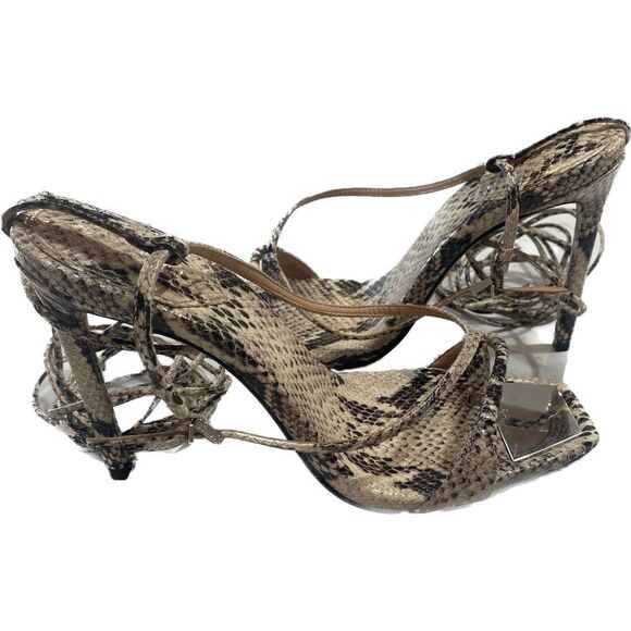 SCHUTZ Vikki Ankle Tie High Heel Sandals Snakeskin  Size 8.5 B - Picture 3 of 8